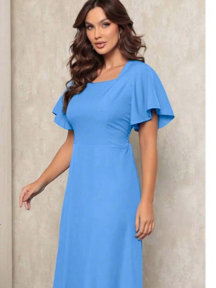 Women's Short Sleeve Princess Elegant Midi Dress - Azul bb - 查看 1