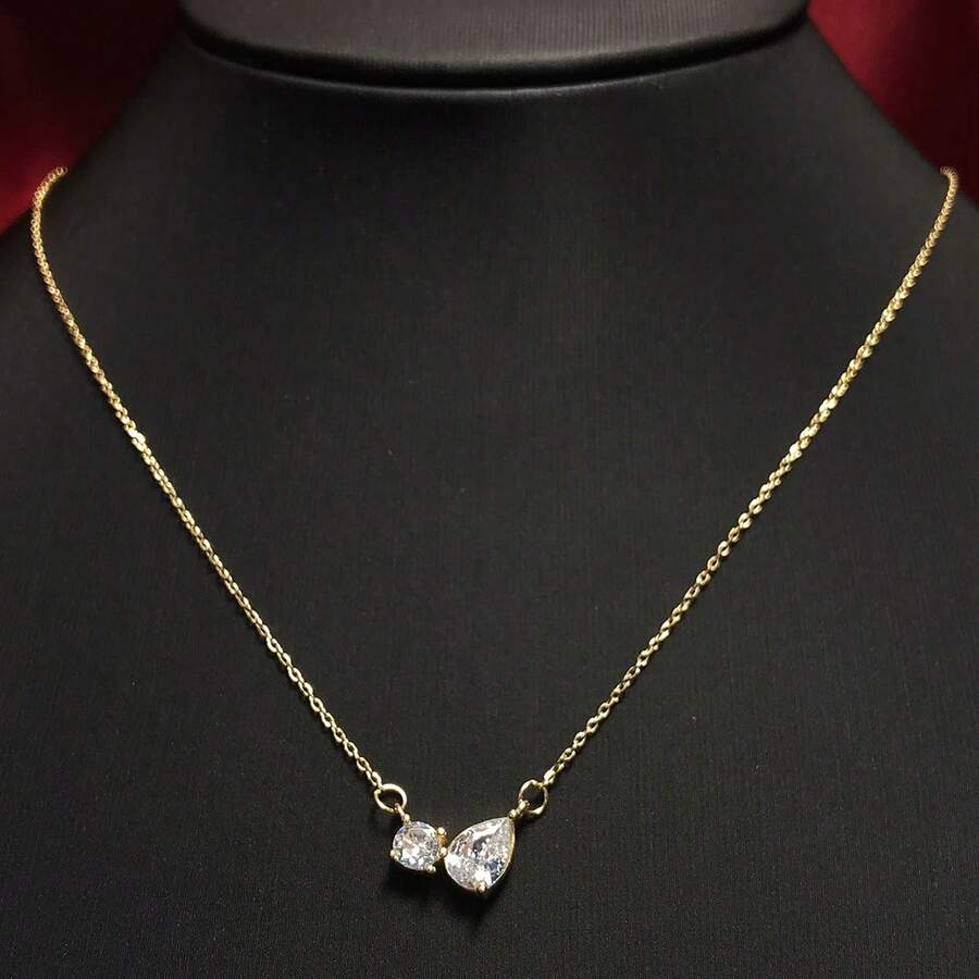 1pc S925 Sterling Silver Teardrop Pendant Necklace With Sparkling Cubic Zirconia, Elegant & High-Quality Jewelry For Women