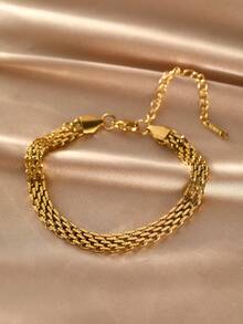 不锈钢精巧编织网状手链 女士粗金链时尚手链 男士饰品 女士礼物