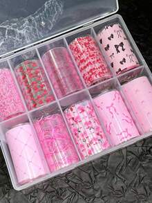 10pcs Cute Bow & Cherry Print Nail Foil Stickers, Nail Art Supplies, Laser Starry Sky Nail Decals, Women Autumn Nail Decoration - Multicolor - View 2