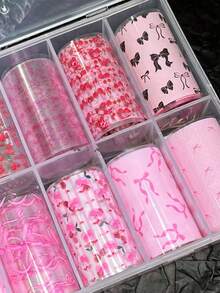 10pcs Cute Bow & Cherry Print Nail Foil Stickers, Nail Art Supplies, Laser Starry Sky Nail Decals, Women Autumn Nail Decoration - Multicolor - View 4