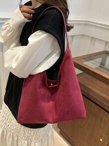 Women's Solid Color PU Leather Fashion Large Capacity Shoulder Bag For Daily Use - Red - View 7