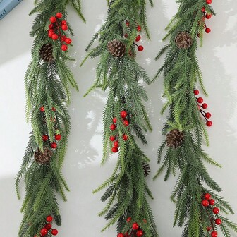 Christmas Vine Artificial Plant Pine Needle Vine Wreath Decor, Faux Green Plant Vine