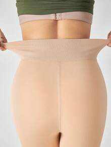 1 件女式 200g/300g 杏色内衬打底裤，冬季时尚简约连裤袜天鹅绒加厚保暖羊毛紧身裤（适合 5-15°C） - 彩色 - 查看 4