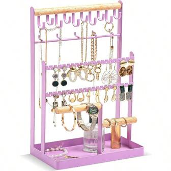 ProCase Jewelry Organizer Stand Necklace Organizer Earring Holder 6 Tier Jewelry Stand Necklace Holder With 15 Hooks Jewelry Tower Display Rack Storage Tree For Bracelets Earrings Rings Purple