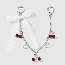 新款Y2K风格极简高端黑白蕾丝蝴蝶结仿樱桃吊坠DIY包包挂饰女士礼物手机配件个性化礼物趣味礼物手机挂饰 - 彩色 - 查看 8