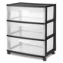Wide 3 Drawer Cart, Clear Plastic Storage Drawers, Wheels Included, Black - màu đen - Xem 1