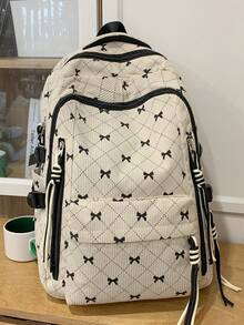 New Fashion Bow Print Large Capacity Backpack, Suitable For Students, Multi-Functional Casual Commuter Backpack, Women Backpack - Multicolor - View 14