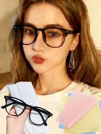 1SET-6PCS/2PCS-Retro Lightweight And Fashionable Glasses Set - Fashionable Full Frame Blue Light Blocking Glasses, Suitable For Summer Beach Vacations, Outdoor Activities, And Travel
