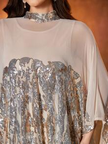 SUPGIR 女士【随机印花】立领长袖亮片拼接优雅晚礼服 开斋节 - 香檳色 - 查看 6