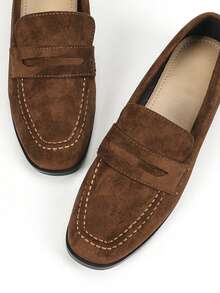 Women's Thick Sole Loafers, New Chinese Style Office Shoes, Autumn/Winter - Brown - View 7