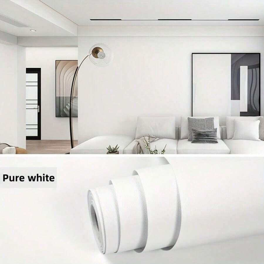 1 Roll Of Self-Adhesive Wallpaper Roll, White Texture Matte Finish, Washable Removable Home Decoration Wallpaper, Art Wall, Used For Room Walls, Kitchen Countertops, Cabinets, Furniture Renovation, Room Decoration Decoration Wallpaper, Bohemian Style