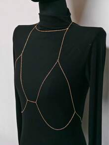 1pc Sexy Minimalist Metal Chain Bikini Body Chain, Model 1: Gold, Model 2: Silver, Fashionable Versatile For Beach, Vacation And Holidays Gift