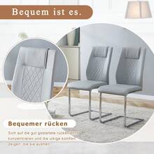 Black PU Dining Chair In Nordic Style (Four Chairs Inside A Box) - With Mesh Stitching Design, Shiny Silver Metal Legs And Non-Slip Feet, Simple Versatility. - Light Gray + Silver + Metal + PU Leather + Set Of 4 - View 9