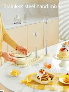 1 Semi-Automatic Rotary Whisk, Stainless Steel Whisk, Kitchen Tools, Hand Mixer, Household Baking Tools, Hand Mixer For Making Eggs With Cream, Pressure Mixer For Home - Whisk, Milk Jug, For Making Whisks, Easy To Use And Clean - High Quality Egg Mixer, Cooking Hand Mixer, Kitchen Baking Supplies - Multicolor - View 3