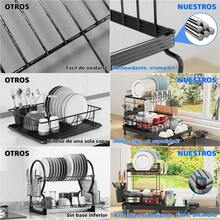 FULIFE Platos y Trastes de Acero Inoxidable, Organizador Expandible de 2 Niveles para Fregadero de Cocina, con Drenaje de Válvula, Grande Negro - plateado - Ver 4