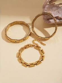 1 pieza Pulsera combinación modular de acero inoxidable dorado de color aleatorio - Kit de joyería DIY, resistente y de moda, unisex, elegante y vintage, apto para uso diario - Multicolor - Ver 10