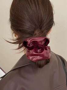 1 pezzo Scrunchie per capelli in pelle rossa lucida vintage di alta qualità, accessorio per capelli alla moda per le donne - Rosso - Visualizzare 1