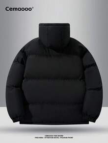 Men's Winter Fleece Lined Casual Jacket, Fashionable And Versatile With Side Pockets, Windproof Cuffs, Comfortable And Soft Lining, Stand Collar With Hood - màu đen - Xem 2