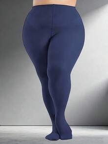 1 Pair Plus Size 80D Opaque High Waist Leggings, Soft Polyester Solid Color Tights, Hand Washable, Multiple Colors For Women - Navy Blue - View 14
