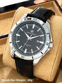 Pablo Raez 1pc Vintage Watch Luxury Original Silver Color Non Tarnish Stainless Steel Clocks Charming Luminous Wristwatches 50M Water Resistant Business Big Dial Microfiber Leather Bracelet