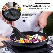 1pcs Cooking Spoons For Nonstick Cookware 12 Inch Silicone Spoon Spatula With Wood Handle For Cooking, Serving, Mixing, Scoop, And Scrape, Black - Black - View 6