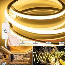 1pc USB Neon Light Strip, Touch Control Switch, 5V COB Flexible Rope Light, 320 LEDs/M, Bright Yet Non-Glaring, Suitable For Recessed/Surface Mount, With Clips & Adhesive Backing, Ideal For Ambient Lighting, Fashionable Illumination, High Brightness, Durable LED, Gamer Gear, Holiday Decor For Halloween, Christmas, Ramadan, New Year, Etc.