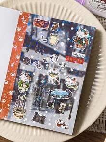 30pcs Vintage Sticker Book, Wildcat Series, M5 Sticker Book Cute Retro Style Scrapbooking DIY Sticker Album - Multicolor - View 2