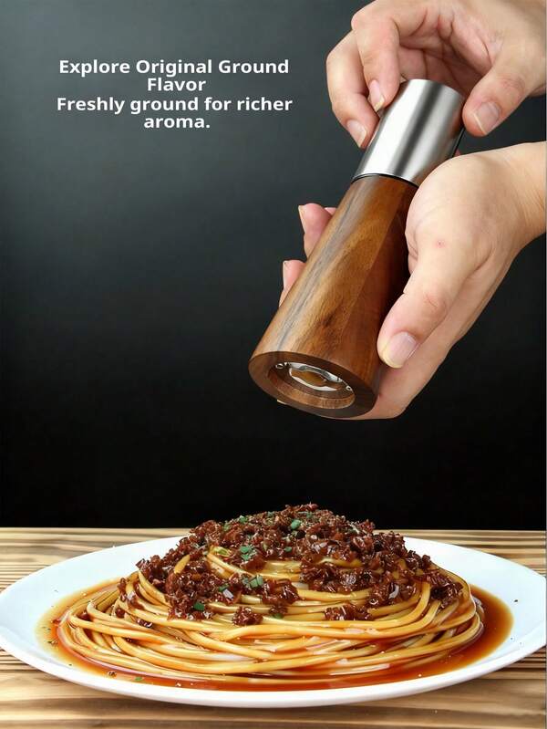 2 Piezas Molinillo de Sal y Pimienta de Madera Natural | Ajuste de Grosor Molino de Especias Recargable con Tapa de Acero Inoxidable para Cocina, Parrilla, Mesa y Comedor