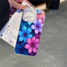 CLEAR  CASE Vibrant Blue And Pink Flowers Create A Colorful Floral PatternCompatible With  11 To  17 Models The Cases Lens Protection Function Ensures The Camera Remains Undamaged During Shooting  Guaranteeing Image Quality - Clear - View 7