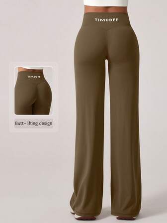 TimeOff 1件装 女士简约弹力V型提拉直筒阔腿字母印花运动紧身裤