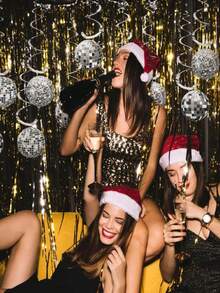 12Pcs Disco Ball Decorations, Disco Party Decor 70s Disco Ball Hanging Swirls Disco Party Hanging Streamer Silver Ceiling Decor For Retro Disco Fever Party Birthday Party Favors Supplies,Summer Hawaiian Party Decorations - Multicolor - View 5