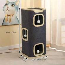 1pc Multi-Functional Year-Round Tree Hole Square Multi-Layer Funny Cat Bed, Sisal Rope Barrel