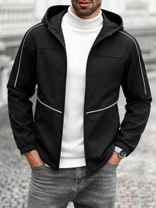Men's Soft-Shell Jacket, Windproof Hooded Outdoor Jacket, Suitable For Hiking And Camping - Black - View 2