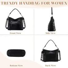 Hobo Bag For Women Vegan Leather Large Shoulder Purse Handbag Wallet Set Work Tote Bag Travel Satchel With Vintage Crossbody Guitar Strap - Black - View 6