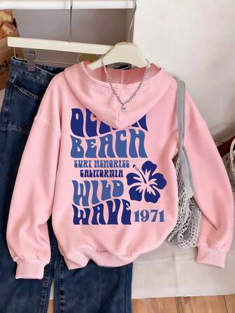 Sweat-shirt à capuche imprimé de lettres pour adolescentes, Sweat-shirt à capuche décontracté, convient pour l'automne et le printemps, vêtements pour filles, adapté à diverses occasions comme l'école, les vacances, les achats et les sports