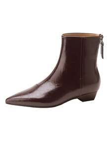 Qiluyuan Women's Fashion Boots, New Autumn/Winter Short Boots, Western Style Side Zipper, Office Solid Color Pointed Toe Mid Chunky Heel Slim Boots, Work Shoes, Date Night Stylish Ankle Booties