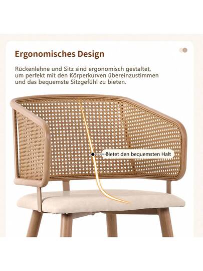 Dining Chairs, Chairs Rattan Backrest, PU Leather Seat Cushion, Com Tafel Breathable, Moderne Restaurants, Living Rooms Cafes view 9