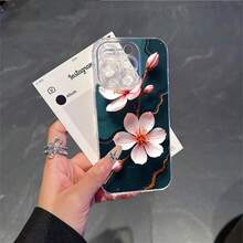 CLEAR  CASE Pink Blossoms On Dark Marble BackgroundCompatible With  11 To  17 Models The Cases Lens Protection Function Ensures The Camera Remains Undamaged During Shooting  Guaranteeing Image Quality - transparente - Ver 5