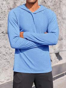 2025 Autumn-Winter New Collection Mens Workout Hoodie Long Sleeve Lightweight Gym Running Quick Dry Athletic Shirt With Hood - Màu xanh lam - Xem 2