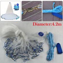 Bazargame Hand Cast Fishing Net, Hand Cast Fishing Net Bait Dense Mesh Netting Hollow Sinker Durable Full Spread Mesh - Blue and White 14ft - View 6