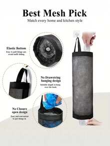 Bolsa de malla colgante para almacenamiento de bolsas de basura de cocina, dispensador de bolsas de plástico montado en la pared con ganchos, plegable, transpirable y lavable, para bolsas de compras de supermercado, organizador de cocina para el hogar - Multicolor - Ver 10