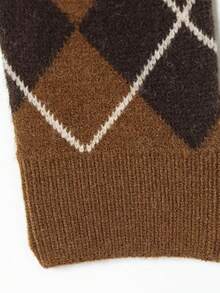 Camellia Women's Autumn/Winter New Rhombus Pattern Long Sleeve Single-Breasted Casual Cardigan Sweater