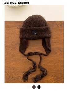 女士保暖针织拉法帽 - 围巾式一体护耳帽，亮蓝色 - 彩色 - 查看 12