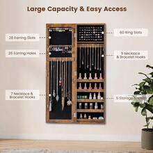 Jewelry Storage Armoire Jewelry Armoire Organizer W Full Length Mirror Wall Door Mounted Mirror Jewelry Cabinet W 4 Tilting Angles For Earrings Necklace Bracelet Rustic Brown - 鄉村棕色 - 查看 4