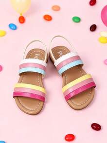 Summer Kids Cute Rainbow Slippers. Girls Flat Shoes, Elegant Girls Shoes, Suitable For Summer Beach Play And Casual Home Wear.