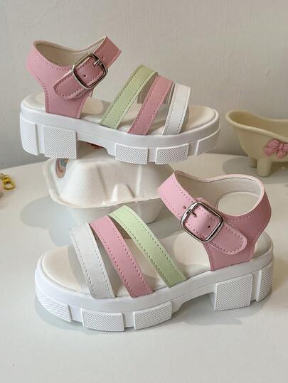 1 Pair Children's Sandals, Suitable For Summer, Girls Outdoor Casual Fashion Versatile Open Toe Platform Waterproof Wedge High Heel Sandals, Student Shoes, Princess Shoes