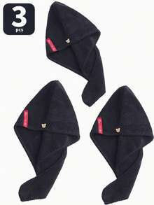 3/2/1pc Coral Fleece Solid Color Soft Absorbent Hair Drying Cap/Towel Robe, Unisex L Size, Suitable For Bathroom, Beach, Pool, Sauna Shower Towels For Beaty Salon, Hotel Sports,Home Essentials, Towel, Skin Care Hair Drying Towel Wrap - Black - View 11