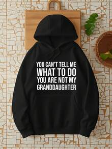 "You Can't Tell Me What To Do, I'm Not Your Granddaughter" Fun Hoodie - Long Sleeve, Knit Fabric, Loose Fit, All Sizes Available, Fashionable Pattern Print, For Leisure Activities And Everyday Wear - 白色 - 查看 8
