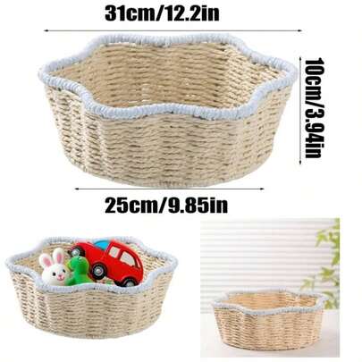 Woven Fruit Basket - Decorative Kitchen Counter Food Basket Imitation Rattan, Kitchen Dining Tableware Holder Living Room Home Nursery Countertop Pantry Dining Table Easter Christ